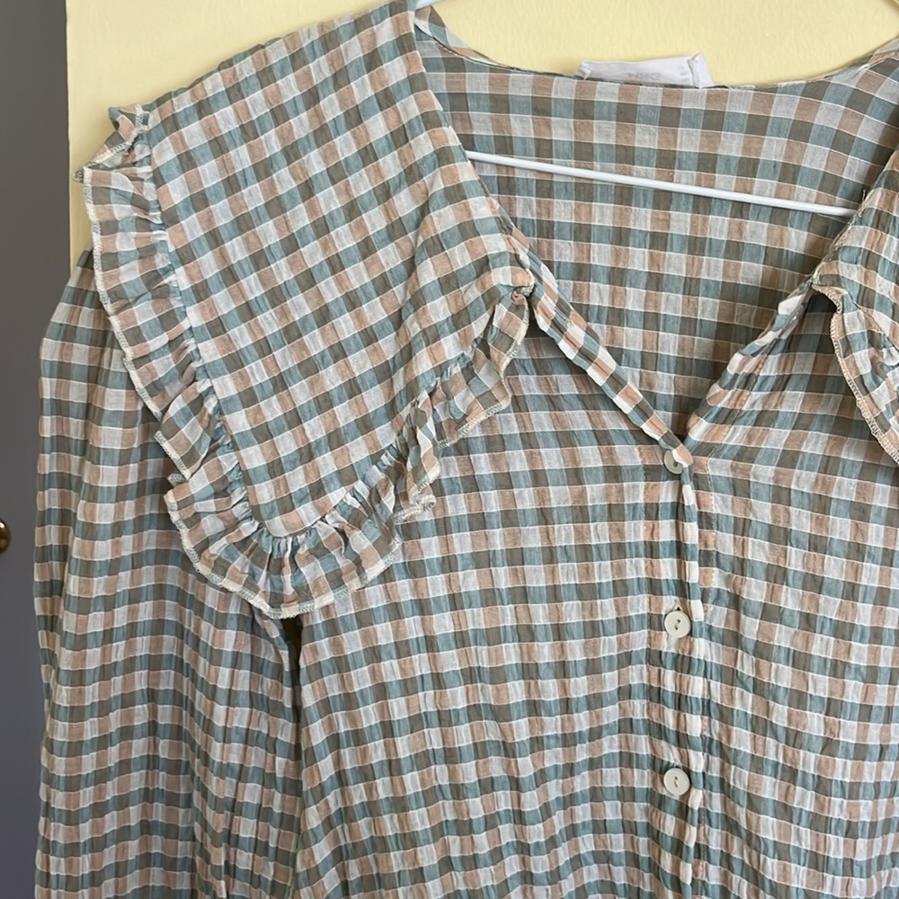 Sage Green gingham peter pan collar blouse